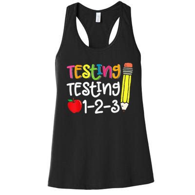 Testing Day For Teacher Testing Testing 123 Cute Test Day Women's Racerback Tank