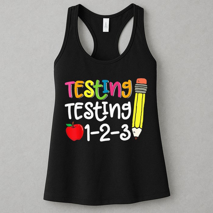 Testing Day For Teacher Testing Testing 123 Cute Test Day Womens Tank Top