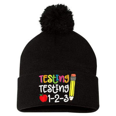 Testing Day For Teacher Testing Testing 123 Cute Test Day Pom Pom 12in Knit Beanie