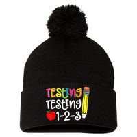 Testing Day For Teacher Testing Testing 123 Cute Test Day Pom Pom 12in Knit Beanie