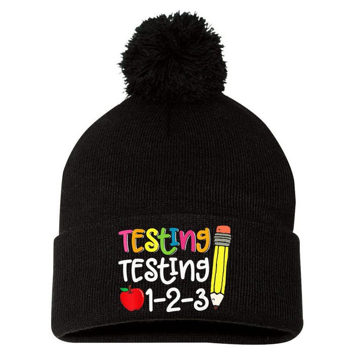 Testing Day For Teacher Testing Testing 123 Cute Test Day Pom Pom 12in Knit Beanie