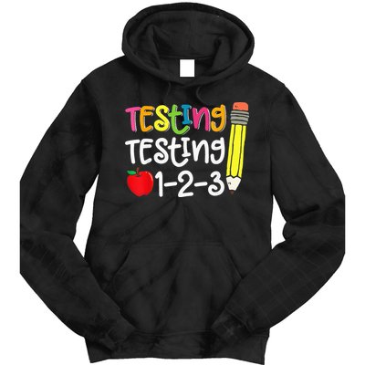 Testing Day For Teacher Testing Testing 123 Cute Test Day Tie Dye Hoodie