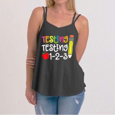 Testing Day For Teacher Testing Testing 123 Cute Test Day Women's Strappy Tank