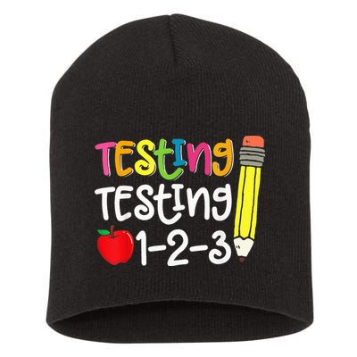 Testing Day For Teacher Testing Testing 123 Cute Test Day Short Acrylic Beanie