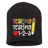 Testing Day For Teacher Testing Testing 123 Cute Test Day Short Acrylic Beanie