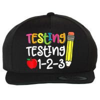Testing Day For Teacher Testing Testing 123 Cute Test Day Wool Snapback Cap