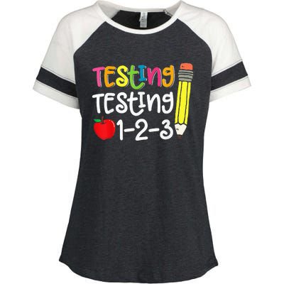 Testing Day For Teacher Testing Testing 123 Cute Test Day Enza Ladies Jersey Colorblock Tee