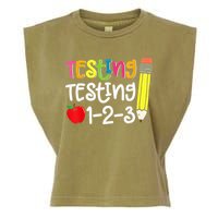 Testing Day For Teacher Testing Testing 123 Cute Test Day Garment-Dyed Women's Muscle Tee