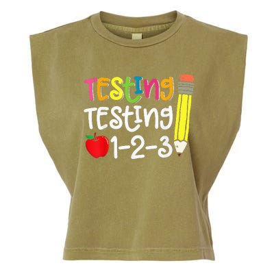 Testing Day For Teacher Testing Testing 123 Cute Test Day Garment-Dyed Women's Muscle Tee