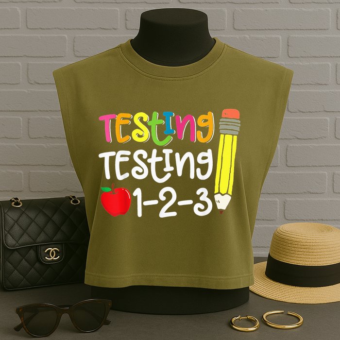 Testing Day For Teacher Testing Testing 123 Cute Test Day Garment-Dyed Women's Muscle Tee