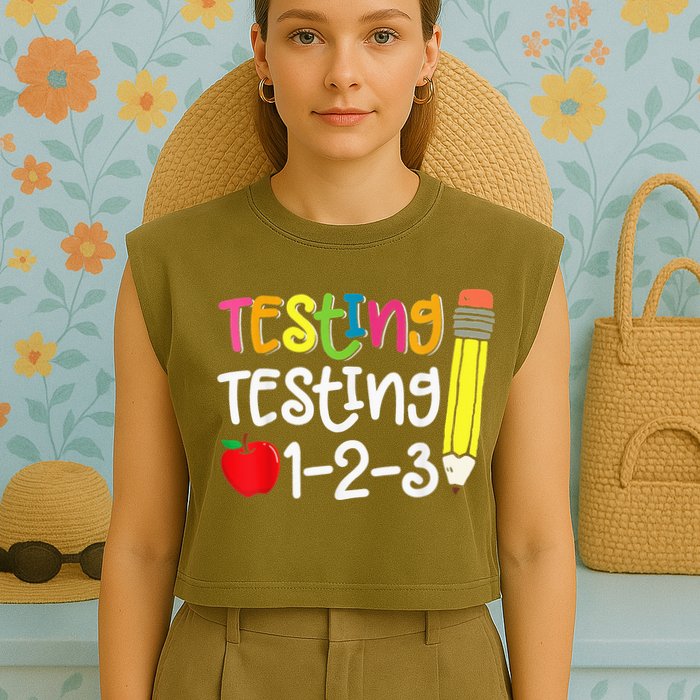 Testing Day For Teacher Testing Testing 123 Cute Test Day Garment-Dyed Women's Muscle Tee