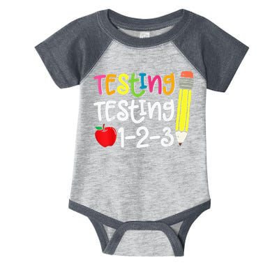 Testing Day For Teacher Testing Testing 123 Cute Test Day Infant Baby Jersey Bodysuit