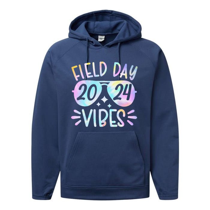 Tie Dye Field Day Vibes Funny For Teacher Field Day 2024 Performance Fleece Hoodie