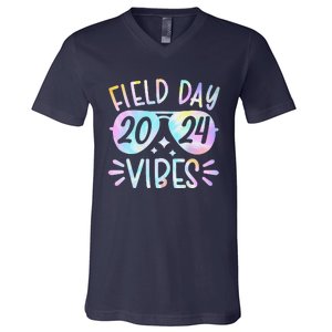 Tie Dye Field Day Vibes Funny For Teacher Field Day 2024 V-Neck T-Shirt