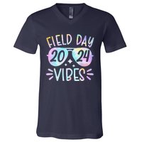 Tie Dye Field Day Vibes Funny For Teacher Field Day 2024 V-Neck T-Shirt