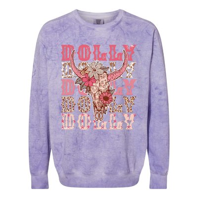 Trendy Dolly First Name Guitar Pink Cowgirl Western Colorblast Crewneck Sweatshirt