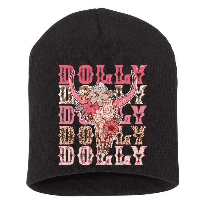 Trendy Dolly First Name Guitar Pink Cowgirl Western Short Acrylic Beanie