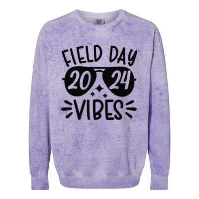 Tie Dye Field Day Vibes Funny For Teacher Field Day 2024 Colorblast Crewneck Sweatshirt