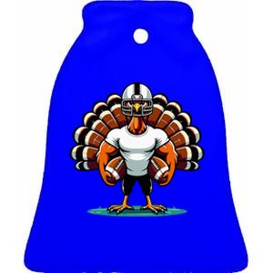 Turkey Day Football Player Fall Thanksgiving Ceramic Bell Ornament