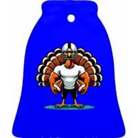 Turkey Day Football Player Fall Thanksgiving Ceramic Bell Ornament