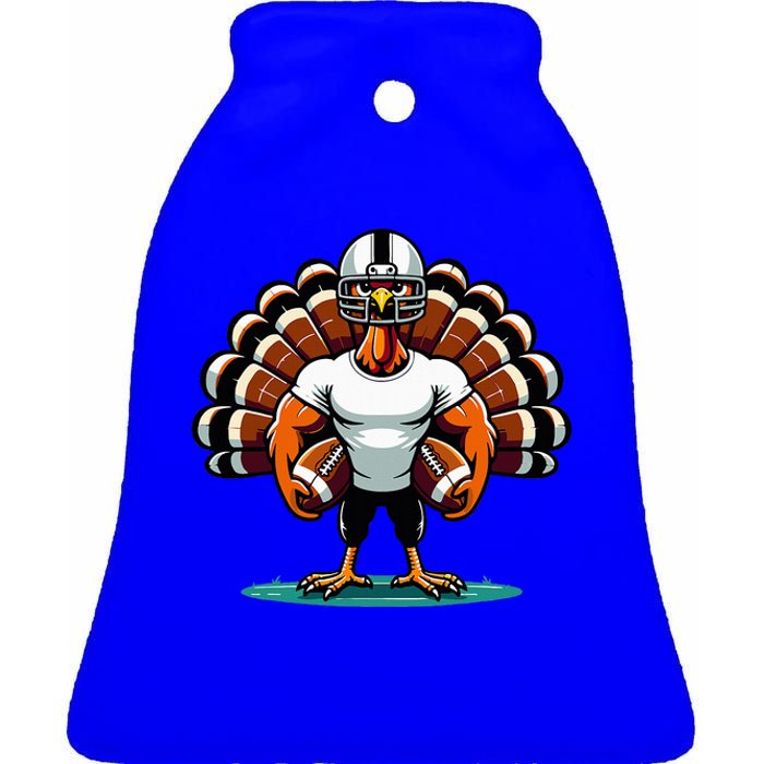 Turkey Day Football Player Fall Thanksgiving Ceramic Bell Ornament