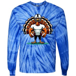 Turkey Day Football Player Fall Thanksgiving Tie-Dye Long Sleeve Shirt