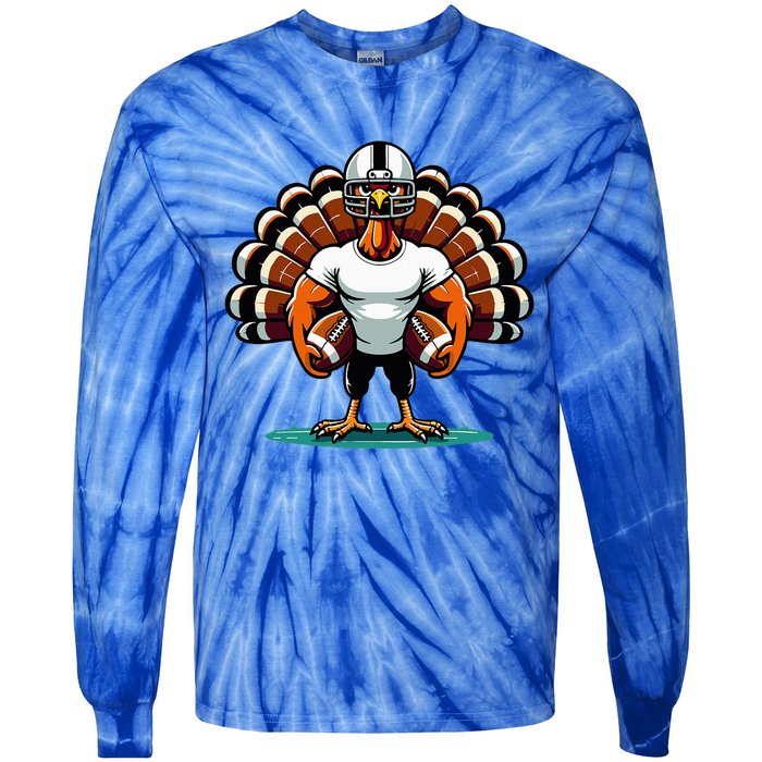 Turkey Day Football Player Fall Thanksgiving Tie-Dye Long Sleeve Shirt