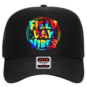 Tie Dye Field Day Vibes Last Day Of School Field Day Teacher High Crown Mesh Back Trucker Hat