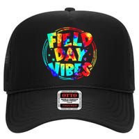 Tie Dye Field Day Vibes Last Day Of School Field Day Teacher High Crown Mesh Back Trucker Hat