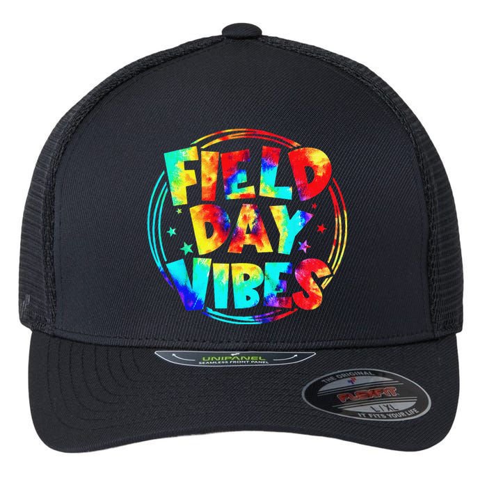 Tie Dye Field Day Vibes Last Day Of School Field Day Teacher Flexfit Unipanel Trucker Cap