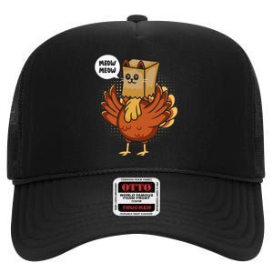 Thanksgiving Day Fake Cat Turkey Meow Animal Farmer High Crown Mesh Back Trucker Hat