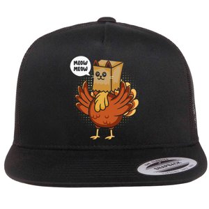 Thanksgiving Day Fake Cat Turkey Meow Animal Farmer Flat Bill Trucker Hat