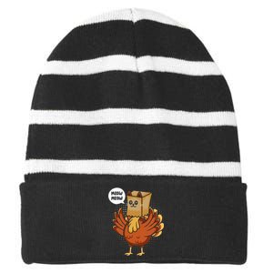 Thanksgiving Day Fake Cat Turkey Meow Animal Farmer Striped Beanie with Solid Band