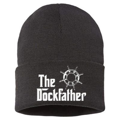 The Dockfather Funny Boating Fishing Boat Dad Captain Boater Gift Sustainable Knit Beanie