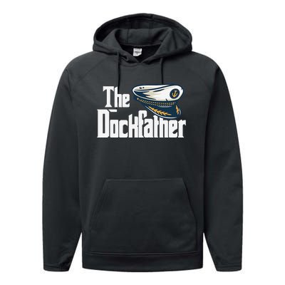 The Dockfather Funny Boating Fishing Boat Dad Captain Boater Performance Fleece Hoodie