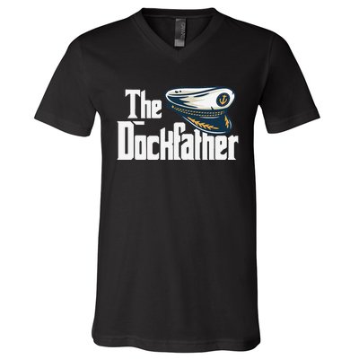 The Dockfather Funny Boating Fishing Boat Dad Captain Boater V-Neck T-Shirt