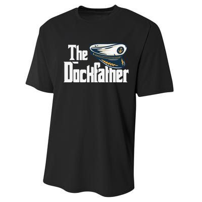 The Dockfather Funny Boating Fishing Boat Dad Captain Boater Performance Sprint T-Shirt