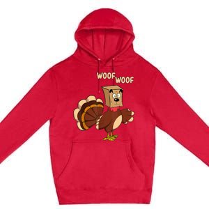 Thanksgiving Dog Funny Fake Dog Woof Thanksgiving Turkey Premium Pullover Hoodie