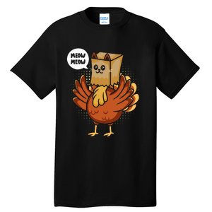 Thanksgiving Day Fake Cat Turkey Meow Tall T-Shirt