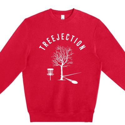 Treejection Disc Golf Funny Sports Tree Disc Golf Player Premium Crewneck Sweatshirt