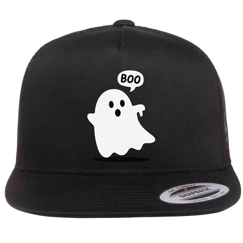 Thumbs Down Ghost Screaming Boo Disapproval Ghost Halloween Flat Bill Trucker Hat