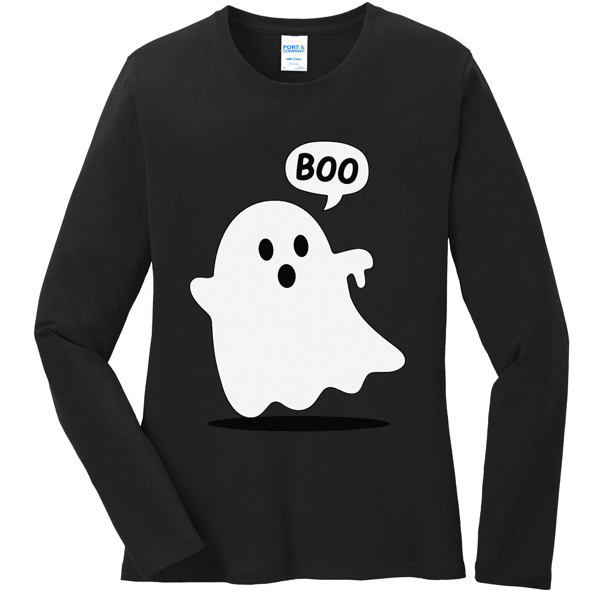 Thumbs Down Ghost Screaming Boo Disapproval Ghost Halloween Ladies Long Sleeve Shirt