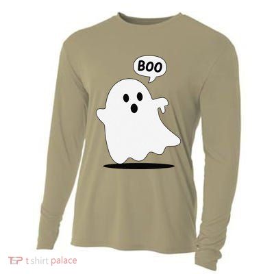 Thumbs Down Ghost Screaming Boo Disapproval Ghost Halloween Cooling Performance Long Sleeve Crew