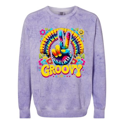 Tie Dye Groovy Peace Sign Hippie Colorblast Crewneck Sweatshirt