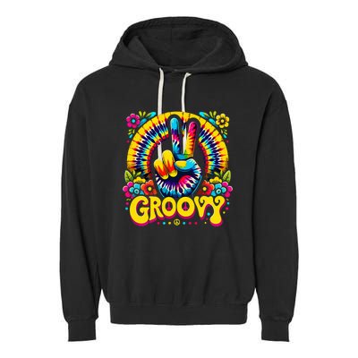 Tie Dye Groovy Peace Sign Hippie Garment-Dyed Fleece Hoodie