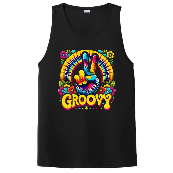 Tie Dye Groovy Peace Sign Hippie PosiCharge Competitor Tank