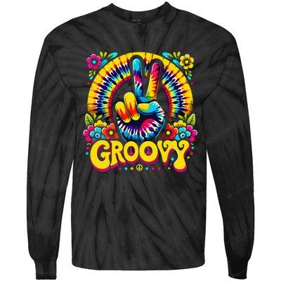 Tie Dye Groovy Peace Sign Hippie Tie-Dye Long Sleeve Shirt