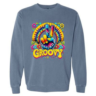 Tie Dye Groovy Peace Sign Hippie Garment-Dyed Sweatshirt