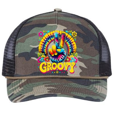 Tie Dye Groovy Peace Sign Hippie Retro Rope Trucker Hat Cap