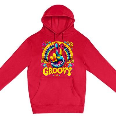 Tie Dye Groovy Peace Sign Hippie Premium Pullover Hoodie